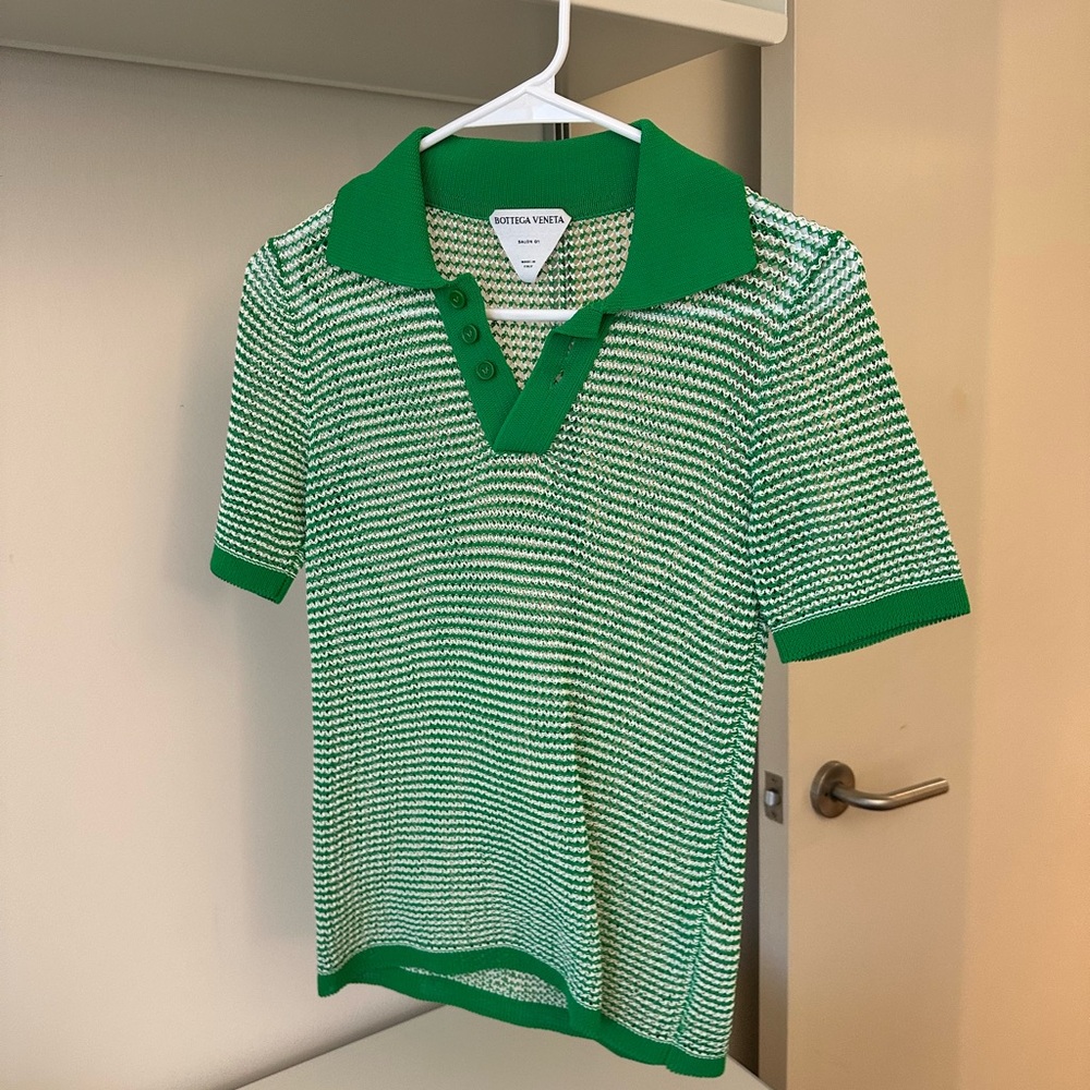 Bottega Veneta Salon 01 Mesh Green and White Polo Shirt